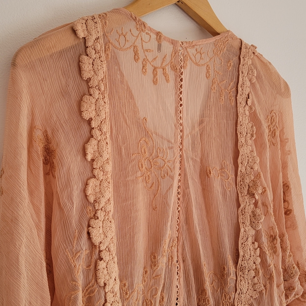 Free People Lace Dress Tunic Lace Up S/M Hippie Boho Renaissance Festival Breezy - Picture 12 of 14